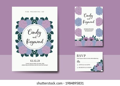 Wedding invitation frame set, Digital floral watercolor hand drawn Hydrangea Flower design Invitation Card Template