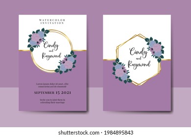 Wedding invitation frame set, Digital floral watercolor hand drawn Hydrangea Flower design Invitation Card Template