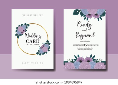 Wedding invitation frame set, Digital floral watercolor hand drawn Hydrangea Flower design Invitation Card Template