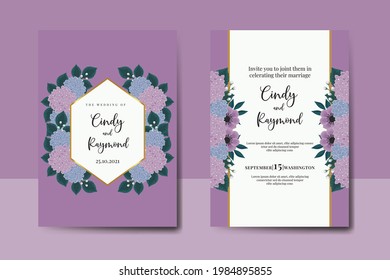 Wedding invitation frame set, Digital floral watercolor hand drawn Hydrangea Flower design Invitation Card Template