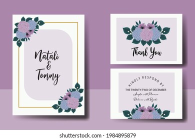 Wedding invitation frame set, Digital floral watercolor hand drawn Hydrangea Flower design Invitation Card Template