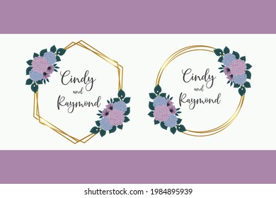Wedding invitation frame set, Digital floral watercolor hand drawn Hydrangea Flower design Invitation Card Template