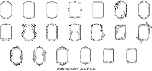 Wedding invitation frame set. Elegant floral bouquet card, wedding greeting elements. Luxury design set for wedding and decoration. Botanical outline decor of herbs, twigs, sprigs and plants elements.
