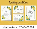 Wedding invitation frame set, floral watercolor Digital hand drawn Yellow Rose Flower design Invitation Card Template