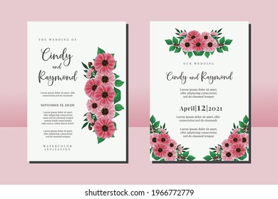 Wedding Invitation Frame Set, Floral Watercolor Hand Drawn Zinnia Flower Design Invitation Card Template