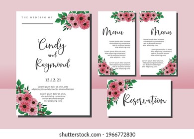 Wedding invitation frame set, floral watercolor hand drawn Zinnia Flower design Invitation Card Template