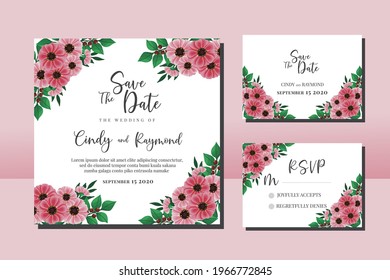 Wedding invitation frame set, floral watercolor hand drawn Zinnia Flower design Invitation Card Template