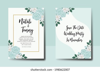 Wedding invitation frame set, floral watercolor hand drawn Rose with Magnolia Flower design Invitation Card Template