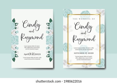 Wedding invitation frame set, floral watercolor hand drawn Rose with Magnolia Flower design Invitation Card Template