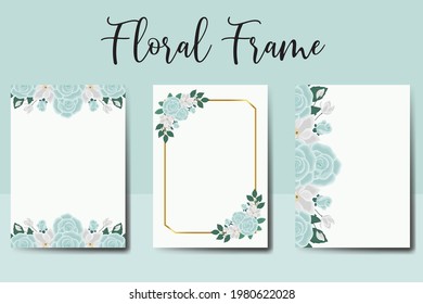 Wedding invitation frame set, floral watercolor hand drawn Rose with Magnolia Flower design Invitation Card Template