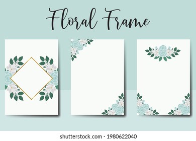 Wedding invitation frame set, floral watercolor hand drawn Rose with Magnolia Flower design Invitation Card Template