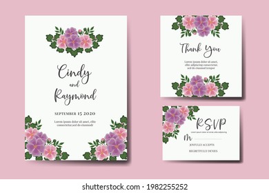Wedding invitation frame set, floral watercolor Digital hand drawn Hollyhocks Flower design Invitation Card Template