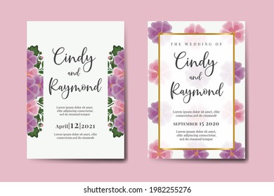 Wedding invitation frame set, floral watercolor Digital hand drawn Hollyhocks Flower design Invitation Card Template