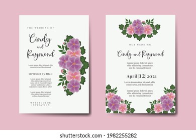 Wedding invitation frame set, floral watercolor Digital hand drawn Hollyhocks Flower design Invitation Card Template