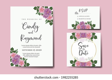 Wedding invitation frame set, floral watercolor Digital hand drawn Hollyhocks Flower design Invitation Card Template