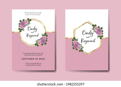 Wedding invitation frame set, floral watercolor Digital hand drawn Hollyhocks Flower design Invitation Card Template