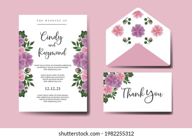 Juego de marcos de invitación de boda, acuarela floral Color de la boca Dibujo a mano Hollyhocks Diseño de flores Plantilla de tarjeta de invitación