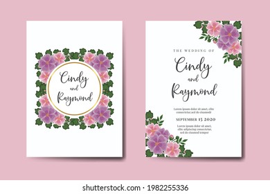 Wedding invitation frame set, floral watercolor Digital hand drawn Hollyhocks Flower design Invitation Card Template