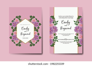 Wedding invitation frame set, floral watercolor Digital hand drawn Hollyhocks Flower design Invitation Card Template