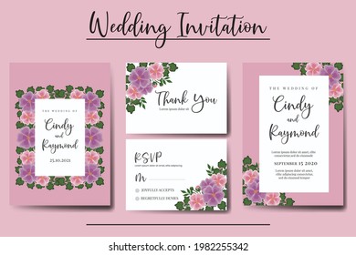 Wedding invitation frame set, floral watercolor Digital hand drawn Hollyhocks Flower design Invitation Card Template