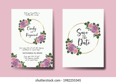 Wedding invitation frame set, floral watercolor Digital hand drawn Hollyhocks Flower design Invitation Card Template