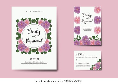 Wedding invitation frame set, floral watercolor Digital hand drawn Hollyhocks Flower design Invitation Card Template