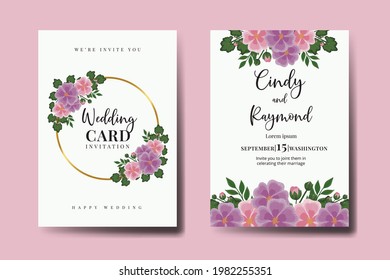 Wedding invitation frame set, floral watercolor Digital hand drawn Hollyhocks Flower design Invitation Card Template