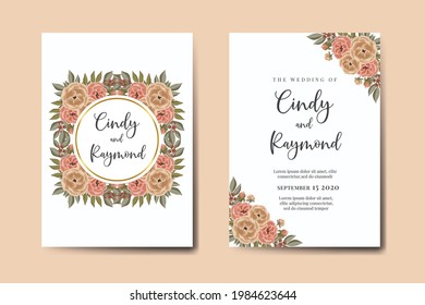 Juego de marcos de invitación de boda, acuarela floral Color de la invitación Dibujo a mano Digital Modelo de tarjeta de invitación de flores de Peony