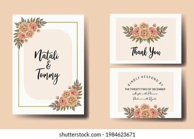 Wedding invitation frame set, floral watercolor Digital hand drawn Peony Flower design Invitation Card Template