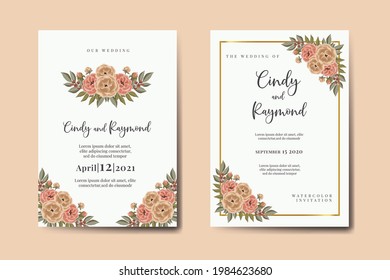 Juego de marcos de invitación de boda, acuarela floral Color de la invitación Dibujo a mano Digital Modelo de tarjeta de invitación de flores de Peony