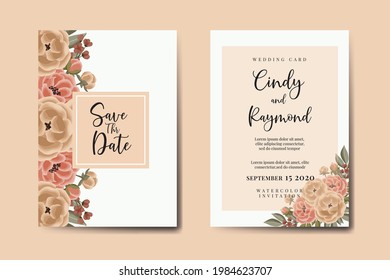 Wedding invitation frame set, floral watercolor Digital hand drawn Peony Flower design Invitation Card Template