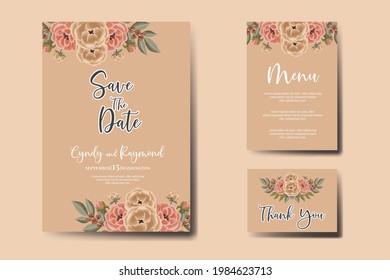 Wedding invitation frame set, floral watercolor Digital hand drawn Peony Flower design Invitation Card Template