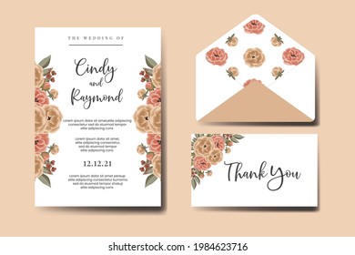 Wedding invitation frame set, floral watercolor Digital hand drawn Peony Flower design Invitation Card Template