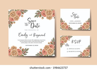 Wedding invitation frame set, floral watercolor Digital hand drawn Peony Flower design Invitation Card Template