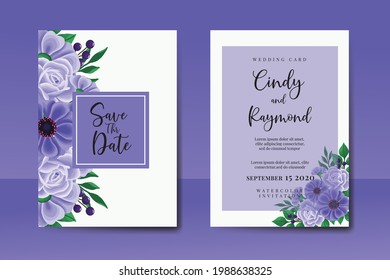 Wedding invitation frame set, floral watercolor Digital hand drawn Zinnia and Rose Flower design Invitation Card Template