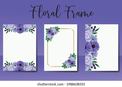 Wedding invitation frame set, floral watercolor Digital hand drawn Zinnia and Rose Flower design Invitation Card Template