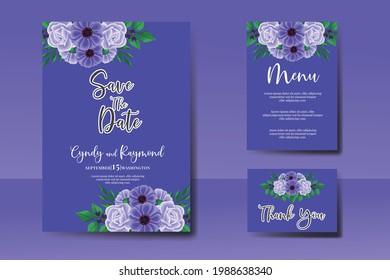 Wedding invitation frame set, floral watercolor Digital hand drawn Zinnia and Rose Flower design Invitation Card Template