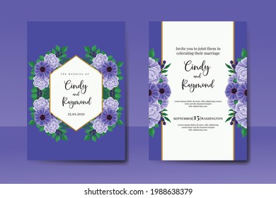 Wedding invitation frame set, floral watercolor Digital hand drawn Zinnia and Rose Flower design Invitation Card Template