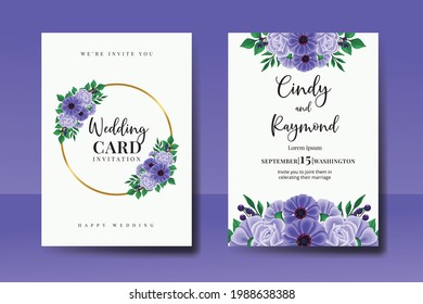 Wedding invitation frame set, floral watercolor Digital hand drawn Zinnia and Rose Flower design Invitation Card Template