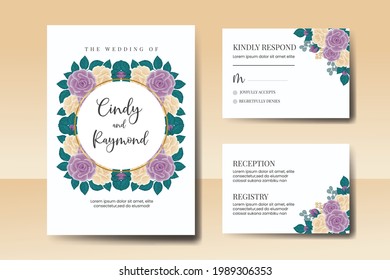 Wedding invitation frame set, floral watercolor Digital hand drawn Rose Flower design Invitation Card Template