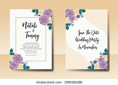 Einladungsrahmen für Hochzeiten, florale Aquarellfarbe Digitale, handgezeichnete Rosenblume Design Einladung Karte Vorlage