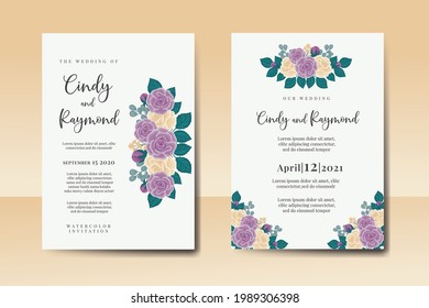 Wedding invitation frame set, floral watercolor Digital hand drawn Rose Flower design Invitation Card Template