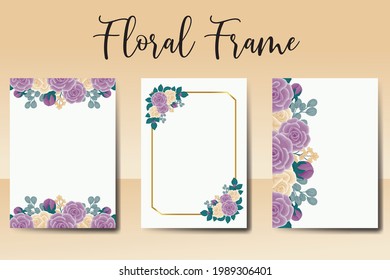Wedding invitation frame set, floral watercolor Digital hand drawn Rose Flower design Invitation Card Template