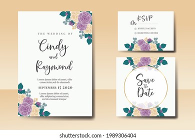 Einladungsrahmen für Hochzeiten, florale Aquarellfarbe Digitale, handgezeichnete Rosenblume Design Einladung Karte Vorlage