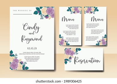 Wedding invitation frame set, floral watercolor Digital hand drawn Rose Flower design Invitation Card Template
