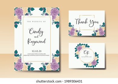Wedding invitation frame set, floral watercolor Digital hand drawn Rose Flower design Invitation Card Template