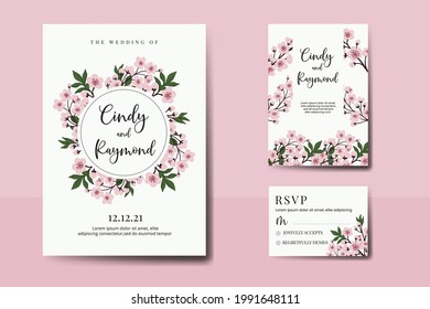 Wedding invitation frame set, floral watercolor Digital hand drawn Sakura Cherry Blossom Flower design Invitation Card Template
