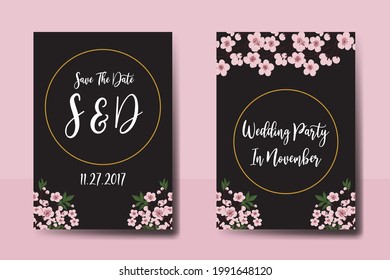 Wedding invitation frame set, floral watercolor Digital hand drawn Sakura Cherry Blossom Flower design Invitation Card Template