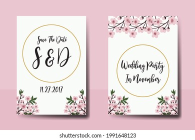 Wedding invitation frame set, floral watercolor Digital hand drawn Sakura Cherry Blossom Flower design Invitation Card Template