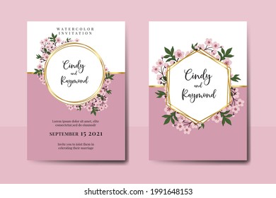 Wedding invitation frame set, floral watercolor Digital hand drawn Sakura Cherry Blossom Flower design Invitation Card Template